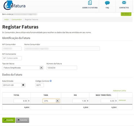 Também pode ser o contribuinte a registar as faturas.