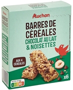 AUCHAN BARRES DE CÉRÉALES CHOCOLAT AU LAIT & NOISETTES AUCHAN BARRES DE CÉRÉALES CHOCOLAT AU LAIT & NOISETTES
