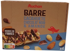 AUCHAN Barre cachauète, chocolat noir & amande