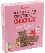 AUCHAN Barres au son d'avoine et chocolat less sugar