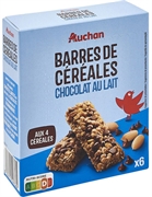 AUCHAN Barres de céréales chocolat au lait